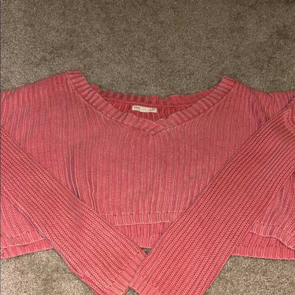 Pink V-Neck Knit Sweater